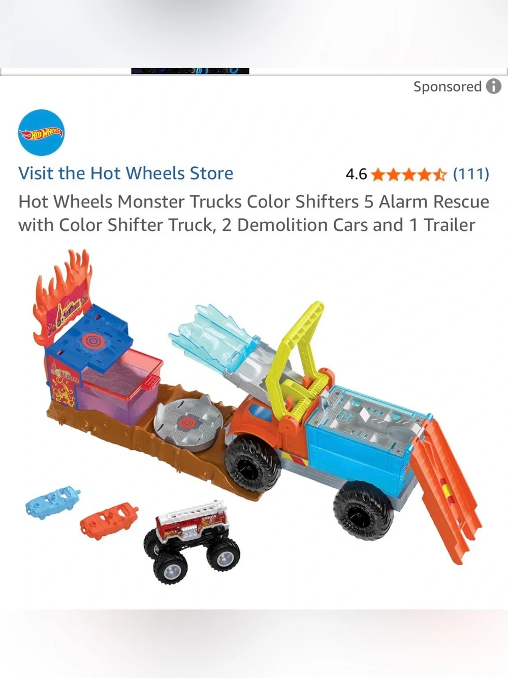NWT- Hot Wheels Color Shifters 5-Alarm Kids Toy Monster Truck Playset